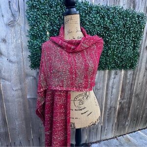 Rust/Red Versatile Knit Sequined Shawl 90”x 20”